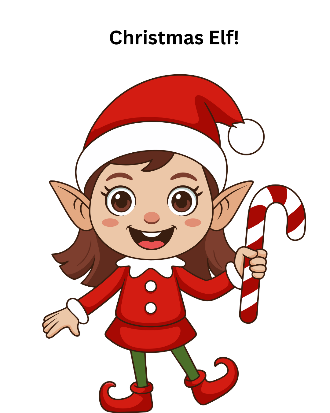 Happy Christmas elf in red with a candy cane
