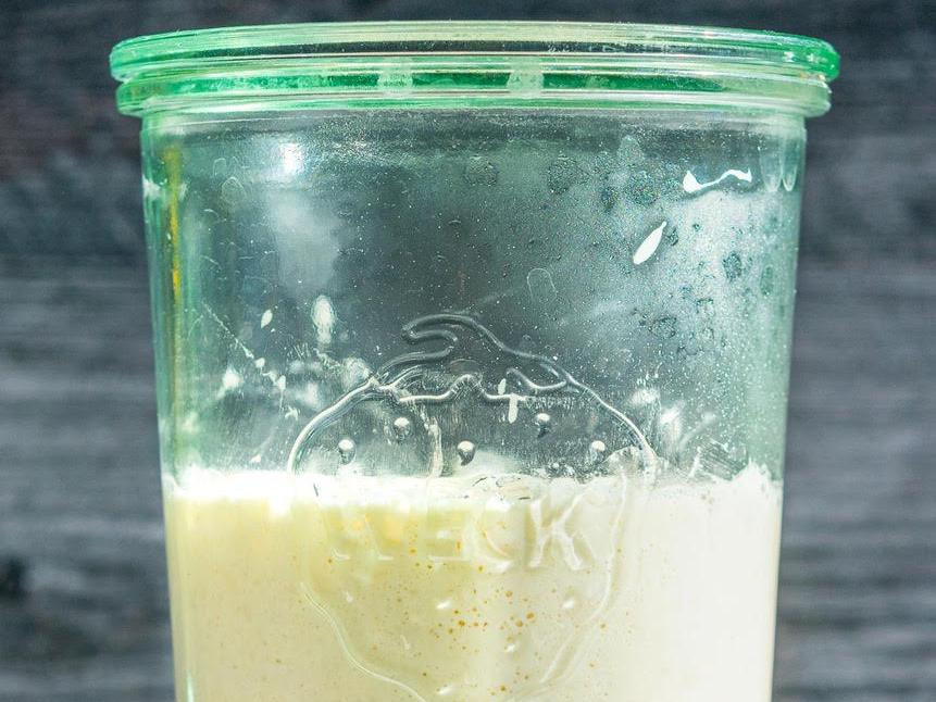 Sourdough starter in glass jar